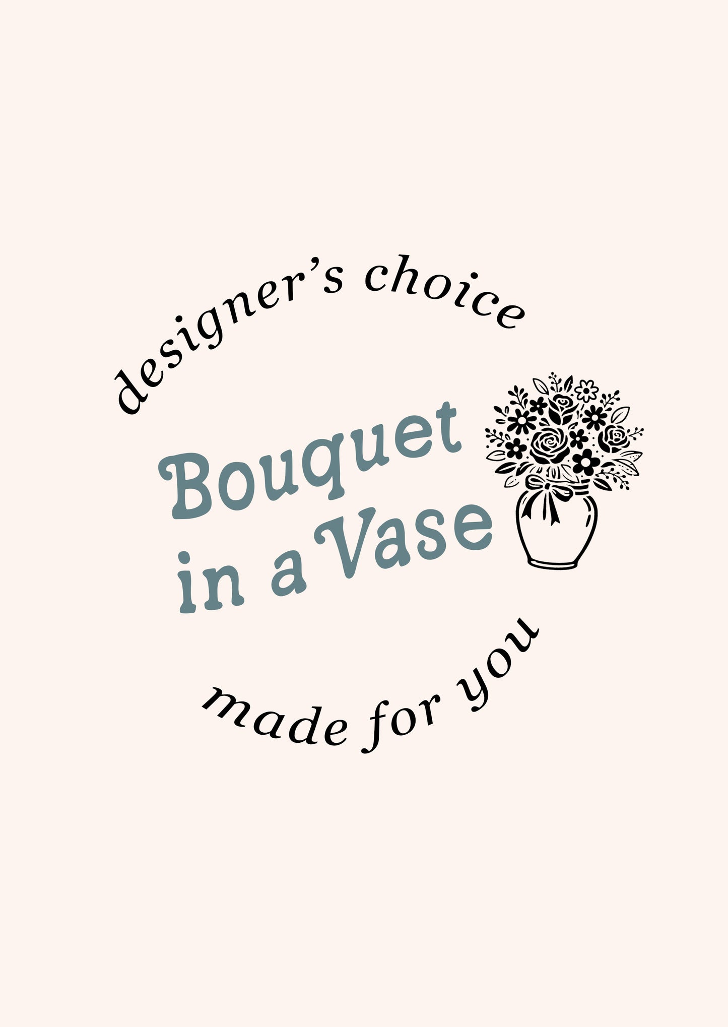 Logo for 'Bouquet in a Vase' with text 'designer's choice made for you' on a white background.